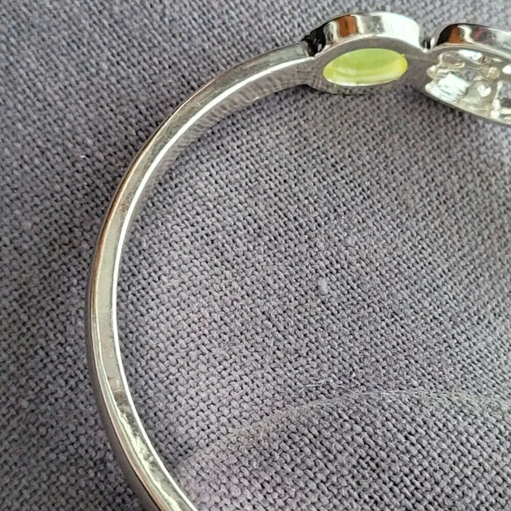 Cats Eye Green Bangle Bracelet Unhinged Silver Tone NWOT Small Hand 7.5